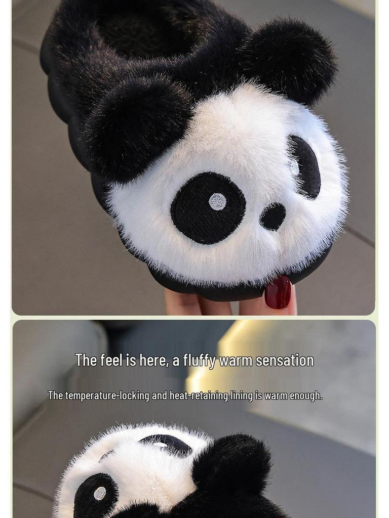 Детские зимние плюшевые тапочки-панды - Теплые хлопковые туфли без задника для мальчиков и девочек
