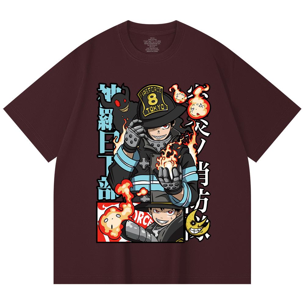 230 Gsm 100% Cotton Fire Force V2 Print Unisex Heavy Cotton T Shirt