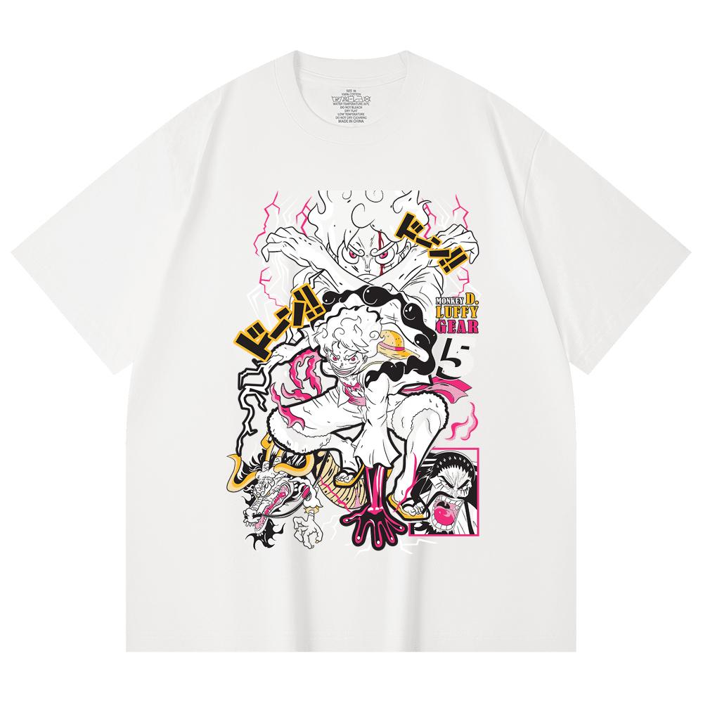 230 г/м² 100% хлопок Цельный V23 Принт Luffy Gear Унисекс Тяжелая хлопковая футболка