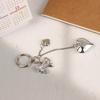 Y2K Vintage Silver Color Bowknot Heart Keychain Bow Love Keyring Bag Pendant Key Hanging Decoration For Girls Gift
