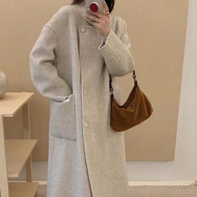 Новое двустороннее шерстяное пальто для женщин Длинное в корейском стиле Неформальное Свободный крой Шерстяное пальто