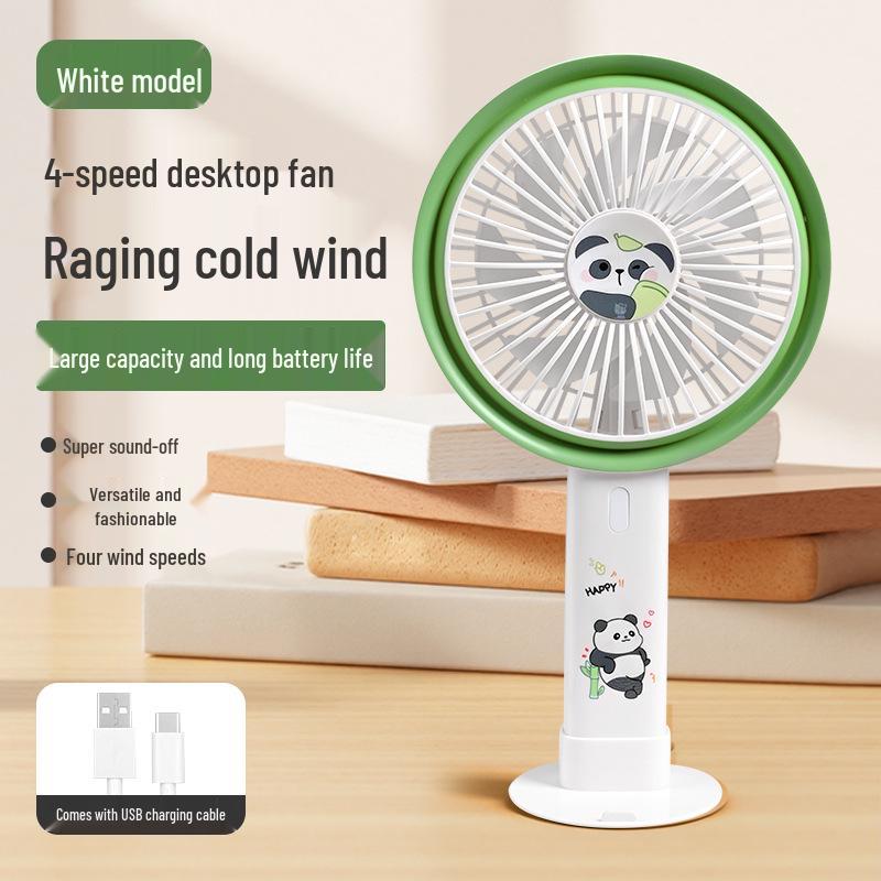 2026 Desktop & Handheld Cartoon Fan with Multi-Speed and Phone Holder – Large Brushless Strong Wind Model