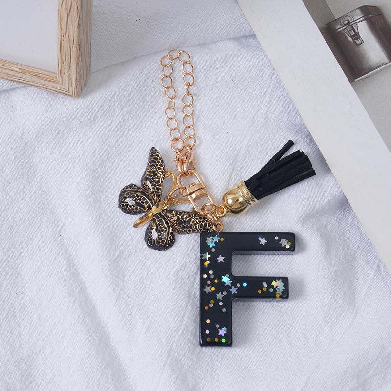 Подвески-буквы от A до Z, черная кисточка-бабочка, брелок с инициалом, имя, идентификатор, персонализированная ручка, подвесное украшение, кулон для сумки