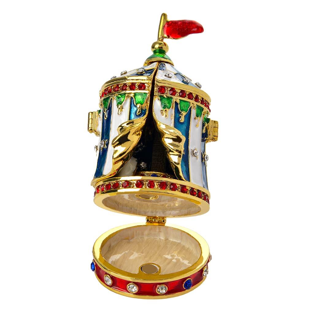 Circus House Small Building Figurine, 3.57" Tall, Home Decor Accent, Gold Plated Crystal Enamel, Vintage Jewelry Trinket Box, Festival Gift