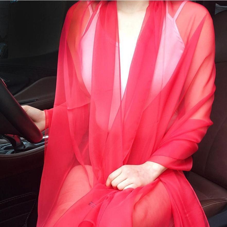 Spring and Summer Lightweight Chiffon Scarf Ultra Thin Solid Color Ice Silk Scarf Long Beach Sun Protection Cape Beach Towel