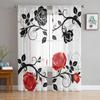 Red And Black Rose White Sheer Curtains For Girl Kids Bedroom Kitchen Window Drapes Curtain Home Decoration