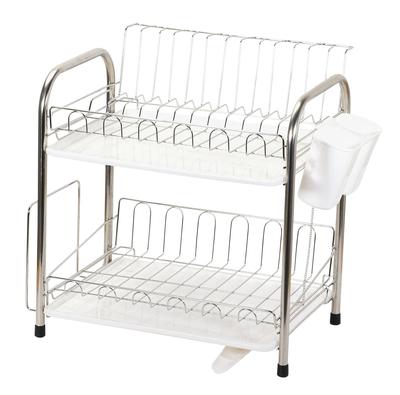 Двухъярусная корзина-сушилка для посуды Pearl Metal с пластиковым поддоном и стойкой-сушилкой из нержавеющей стали, Litera HC-307