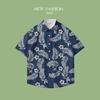 Hong Kong-Style Retro Men'S And Women'S Hawaiian Flower Shirts Men'S Summer Men'S Shirts Short-Sleeved Half-Sleeved Loose Couple Tops Men'S