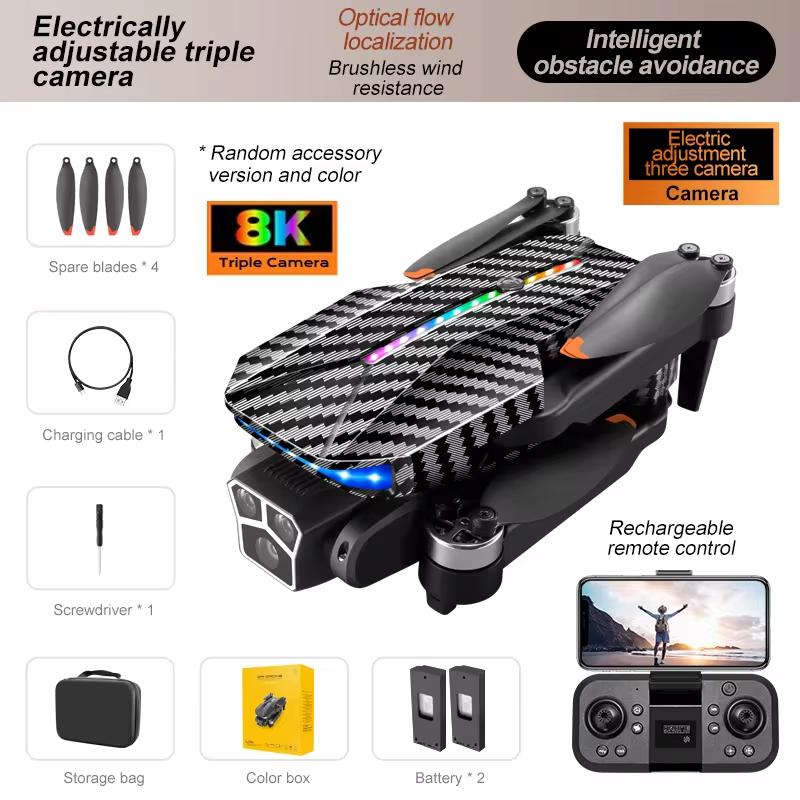 New D9 Obstacle Avoidance Drone ESC 4K HD Wide Angle Triple Camera Brushlessr Optical Flow Positioning WIFI FPV Remote Control Quadcopter Gift Toy