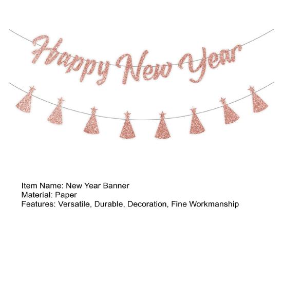 1 комплект, баннер с счастливым годом, долговечная блестящая подвесная шляпа, тянущий флаг, вечерние праздничные украшения