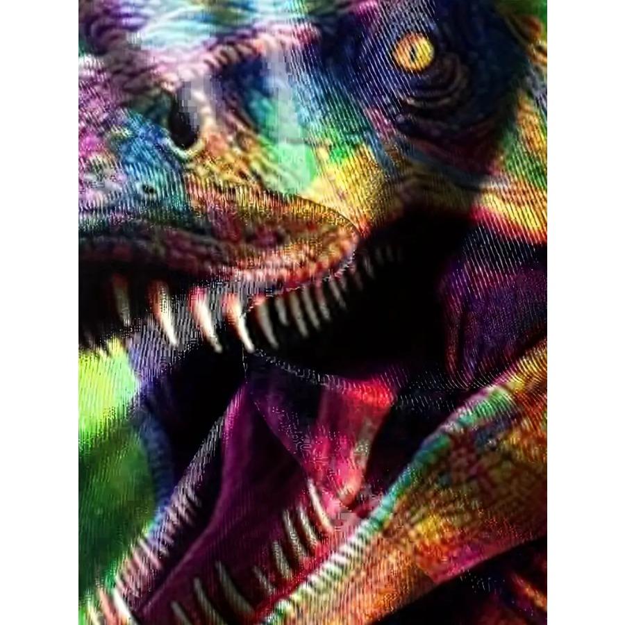 Яркая футболка с рисунком динозавра для мальчиков и девочек — простая в уходе, эластичная и прочная для всесезонного веселья | Повседневный круглый вырез с контрастным воротником