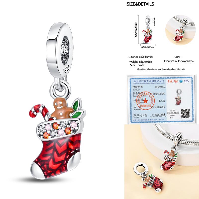 Merry Christmas Tree Charms Beads Copper Santa Claus Pendants Fit Original Bangle Bracelet Diy Jewelry Gift