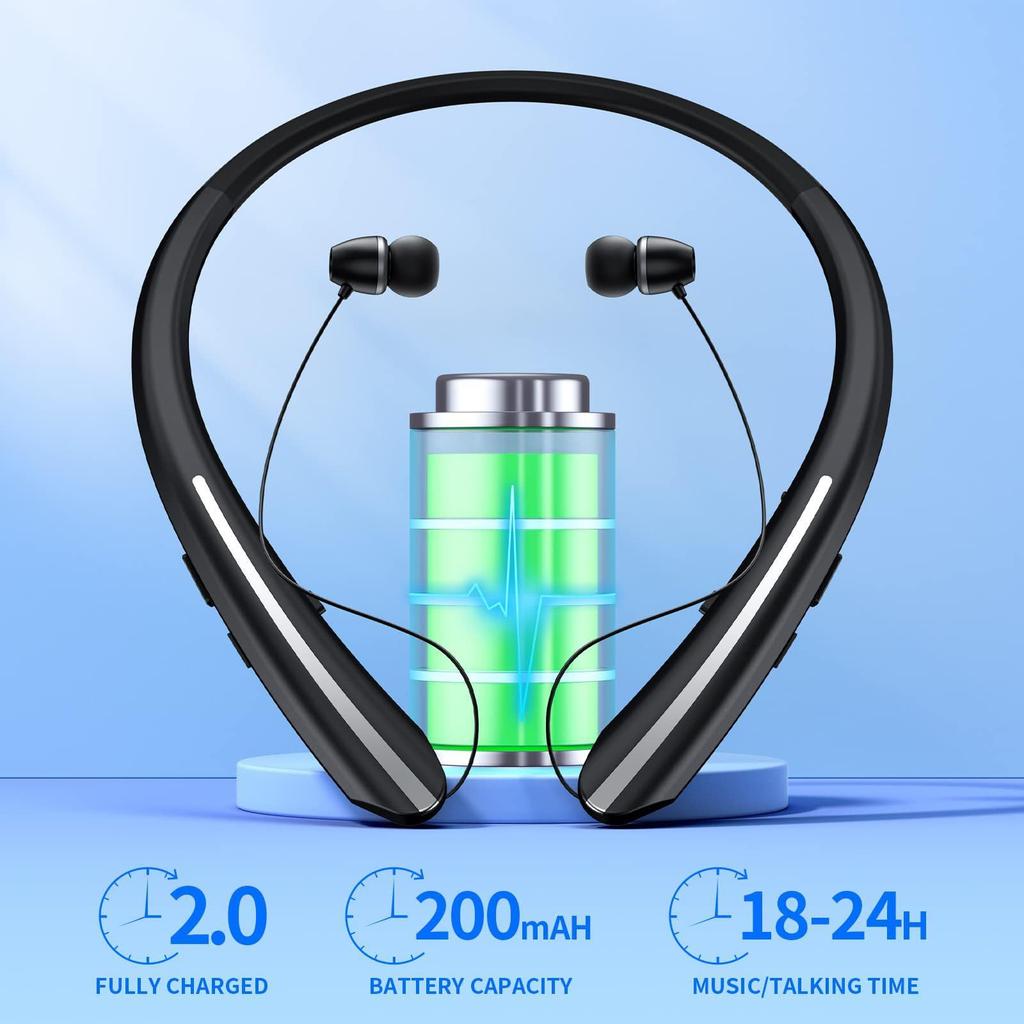 Xiaomi Bluetooth Headphones Neckband, Retractable Headset Wireless Sports Earbuds Noise Cancelling Stereo Earphones with Microphone,