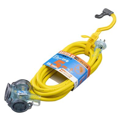 Hataya FX-053-Y 2-контактный уличный удлинитель, 100 В, шнур 5 м, толщина 2,0 мм, 3 розетки, влагозащитные колпачки, встроенный индикатор, Exband, для дома и