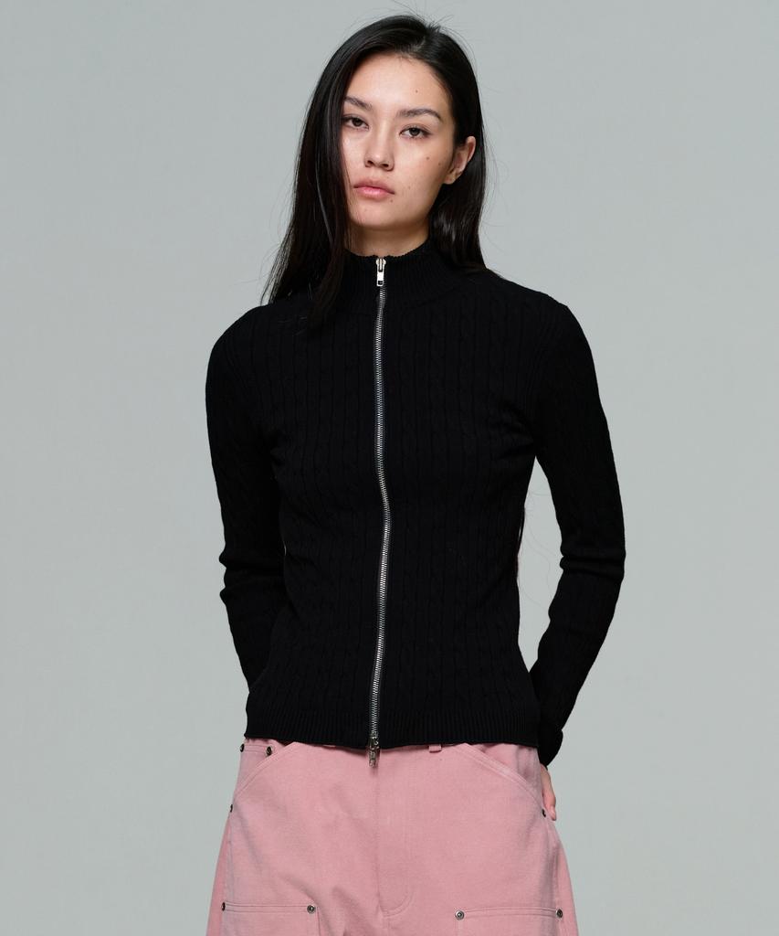 ERA Women Fitted Cable Zip Knit - Black