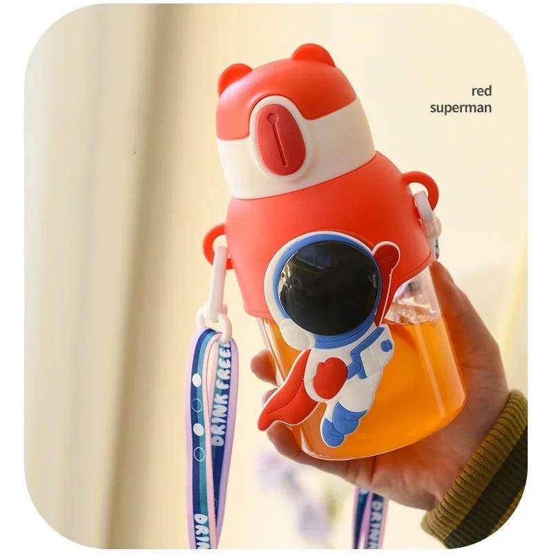 600ML Large Capacity Water Bottles for Children with Straw Cute Cartoon Student School Outdoor Travel Leak Proof Water Bottles