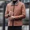 Мужская куртка из искусственной кожи с бархатной подкладкой, лацканами, длинными рукавами, застежкой-молнией, однотонное осенне-зимнее пальто