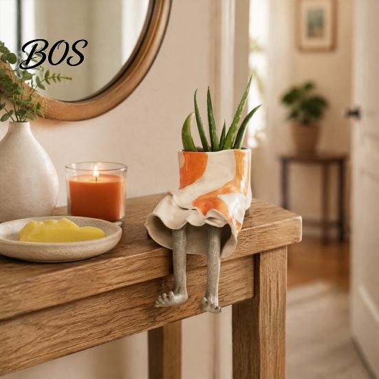 Creative Housewarming Present Cute Leggy Planter, Sitting Human Resin Planter with Legs, Shelf Sitter Plant Holder Pot for Succulents Cacti