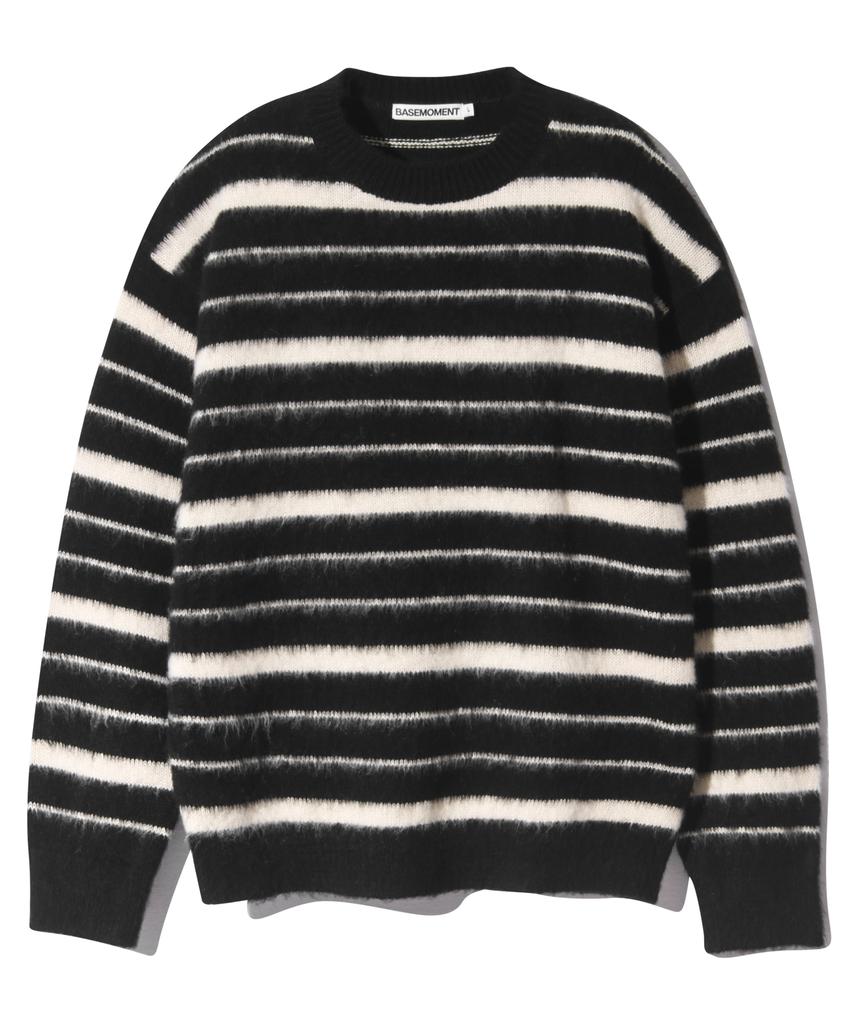 BASEMOMENT Hairy Stripe Round Knit Black