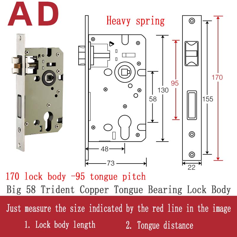 Stainless Steel Lock Body Lock Core Indoor Bedroom Lock Tongue Lock Universal Type Room Household Silent Wooden Door Lock