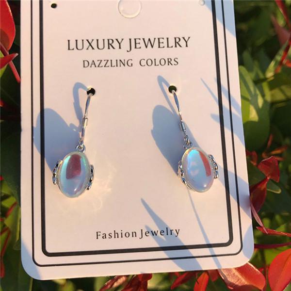 Модные серьги-подвески с мистическим лунным камнем, серьги-капли с радужными камнями-талисманами для женщин AVE