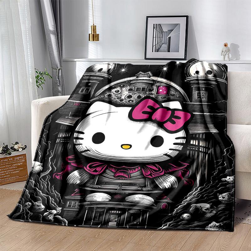 1pc Spooky Hello Kitty Blanket, Soft Throw for Home Decor, Gift Idea for Family and Friend, Seasonal Use, Cozy Bedding Cover, Perfect for Couch or Bed