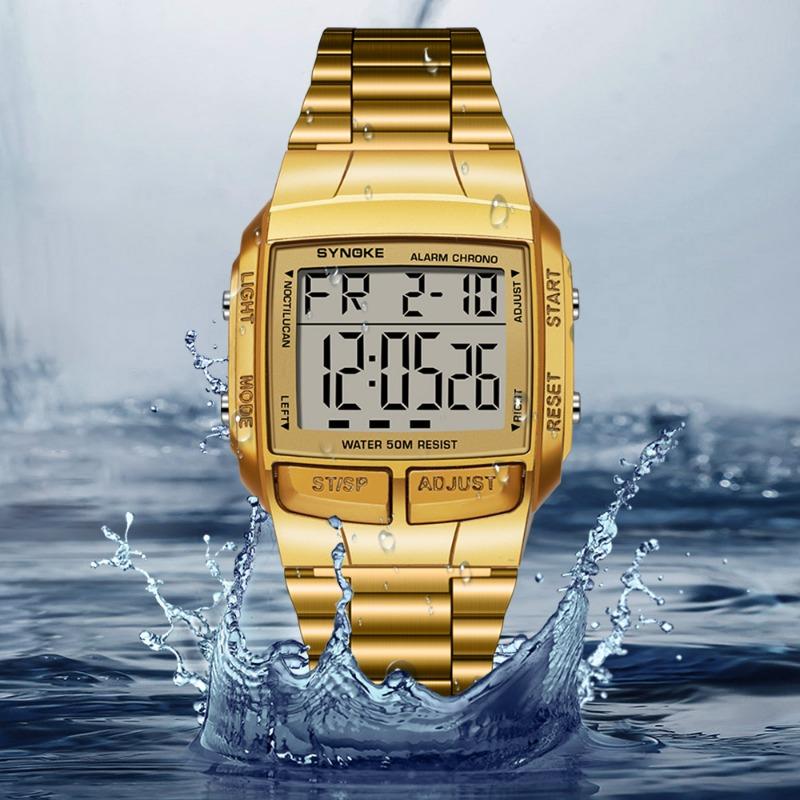 Новые часы Top Brand, квадратные, классические, с стальным ремешком, спортивные, электронные, для студентов, мужские, многофункциональные, водонепроницаемые, маленькие, золотые