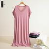 Women’s Modal V-Neck Summer Nightdress, Loose A-Line, Short-Sleeved, Lightweight, Long Skirt.