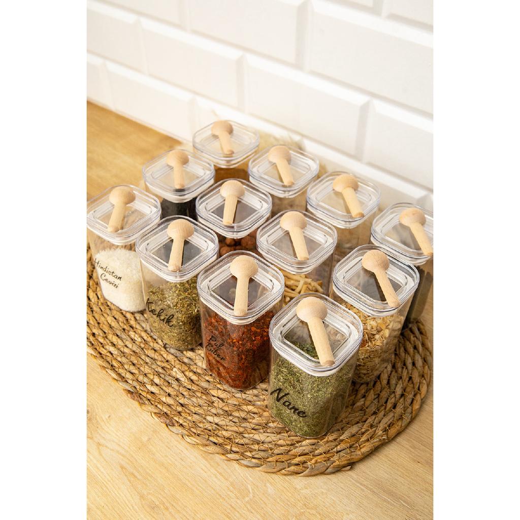 12 шт. 250 мл вакуумная крышка акриловый контейнер для хранения специй с ложкой прозрачная этикетка подарочная банка