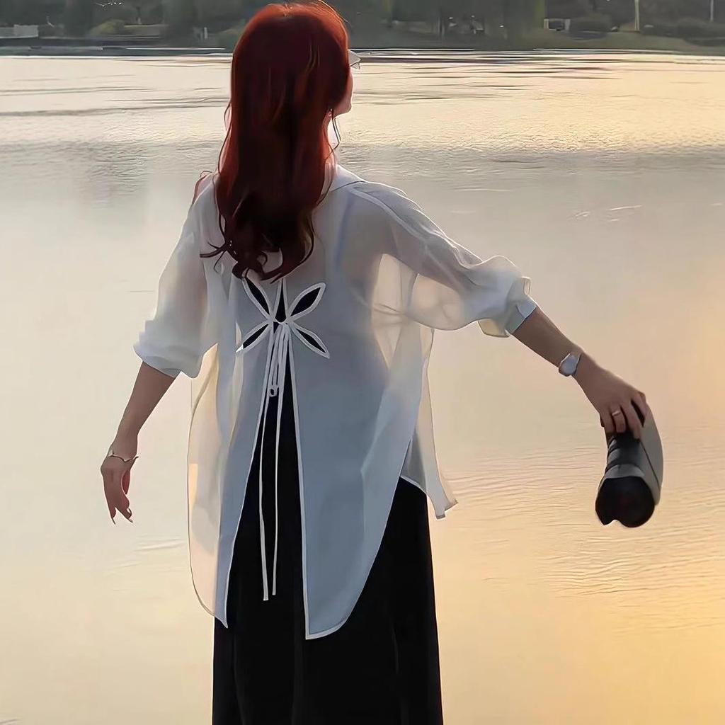 Женский летний шифоновый кардиган с воротником поло: Рубашка от солнца в китайском стиле