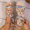 Fashion 2025 Summer New Women's Elastic Strap Sandals Woven Color Block Beaded Floral Design  Casual Beach Wear Sandals