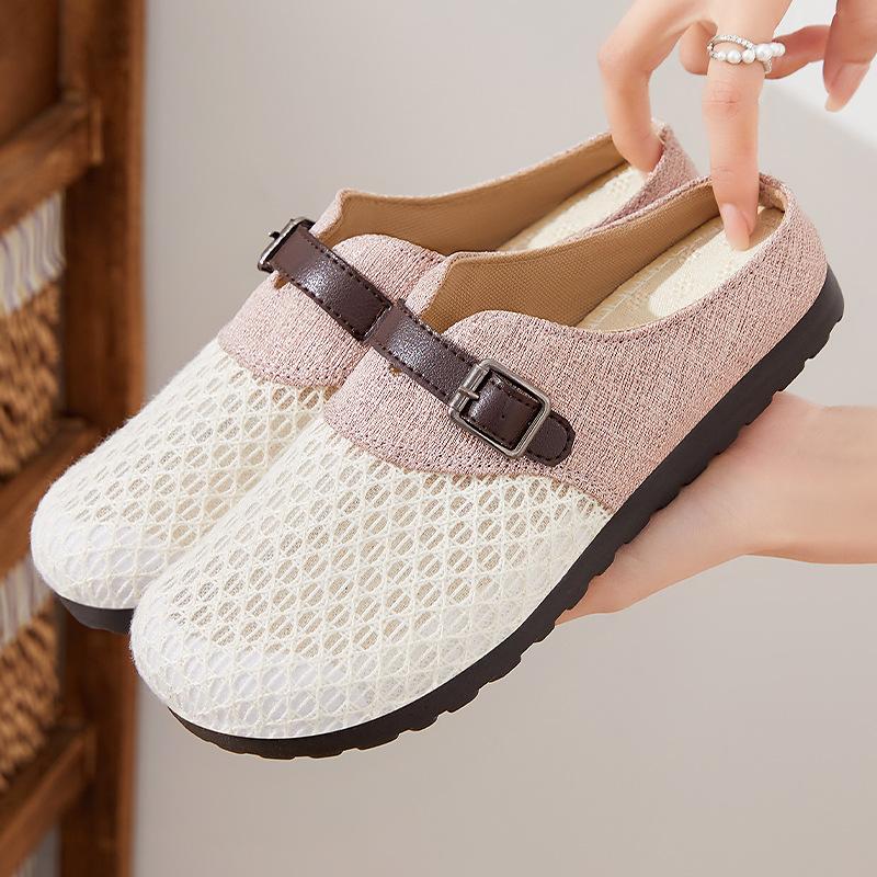 Korean Version Mesh Hollow Half Drag Summer New Slippers Women's Outer Wear Temperament Shallow Mouth Women's Shoes