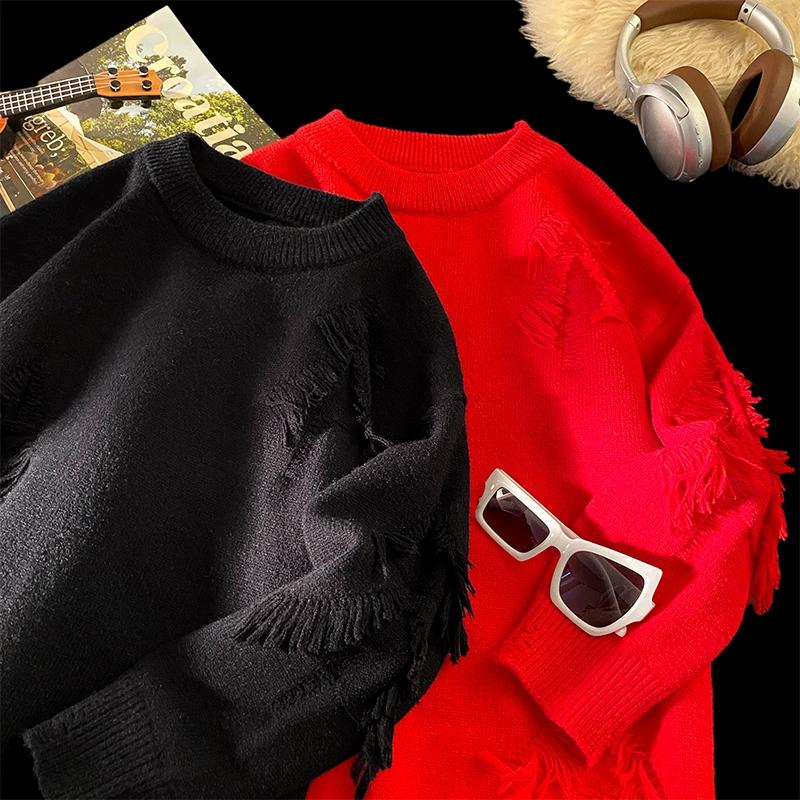 2024 Лоскутный вязаный свитер тренд High Street осень зима теплые мужские топы хип-хоп уличная одежда мужской пуловер