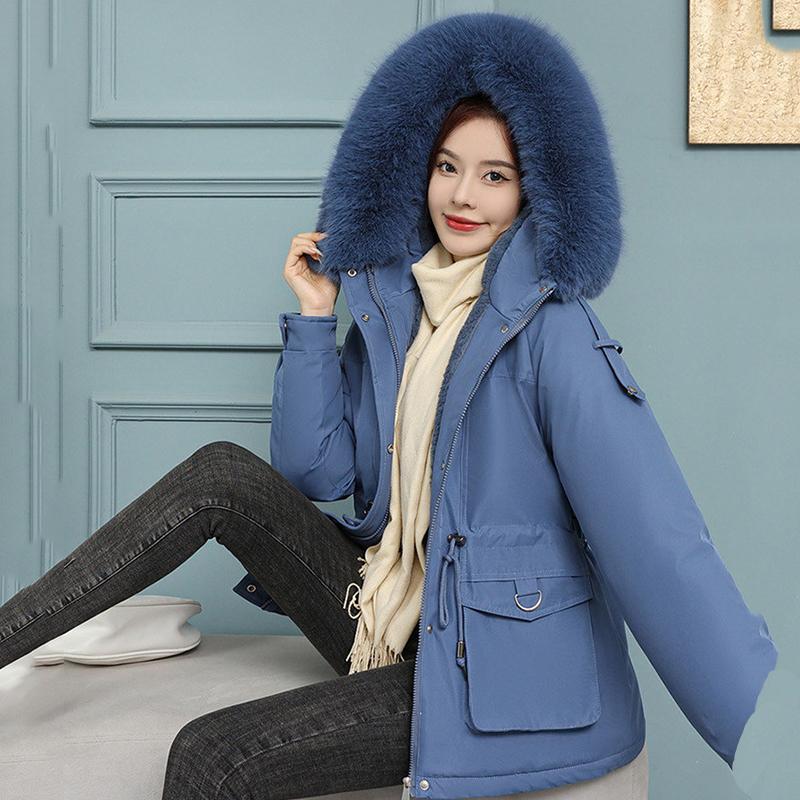 Autumn and Winter Women's Clothing with Thick Velvet, Overcoming The Big Fur Collar,Slimming and Slimming Cotton Jacket,Fashionable Casual Down Jacket