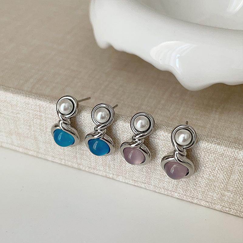 Серьги-гвоздики Twist Metal Pearl Opal, женские, нишевые, дизайнерские, Sense Light, роскошные, ретро, элегантные, универсальные серьги