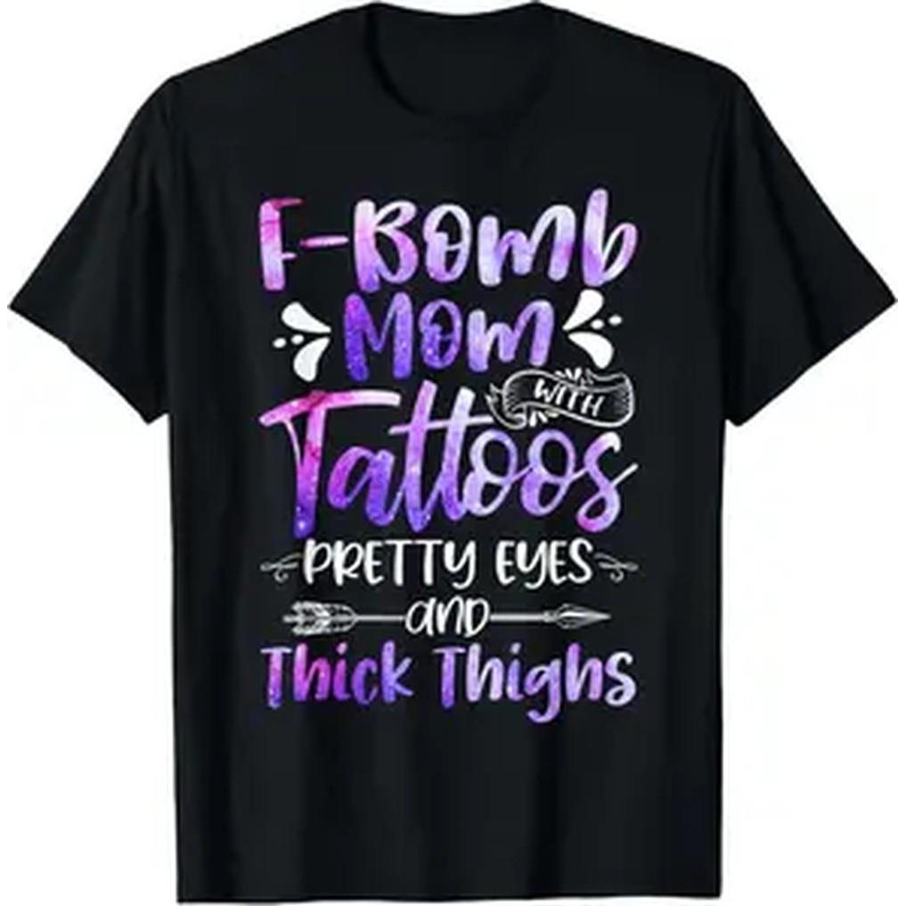Cotton Tie Dye Fbomb Mom With Tattoos Pretty Eyes And Thick Thighs Tshirt Golf Gift Tshirt For Unisex And Unisex