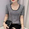 Summer Streetwear Girl Luxury Hot Drill Slim Fit T-Shirt Fashion Temperament O-Neck Short Sleeve Shiny Diamonds Women Tees Tops