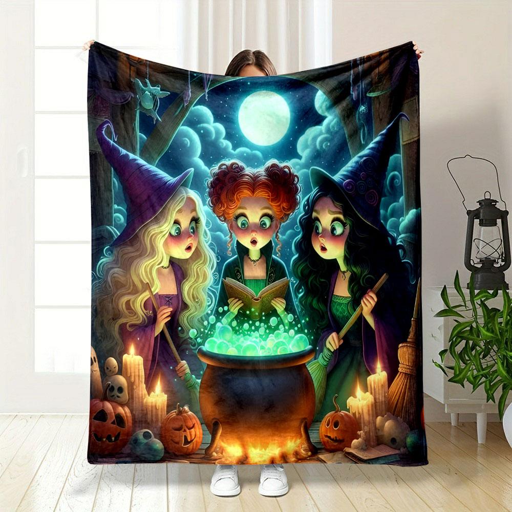 Witches Brewing Potion Under Full Moon print blanket soft and cozy perfect for the living room bed sofa or a nap,gift