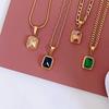 Сине-зеленый Шампанское Драгоценный Камень 18K Позолоченная Титановая Сталь Ретро Ожерелье - Модный Европейский Американский Стиль для Женщин и Пар.