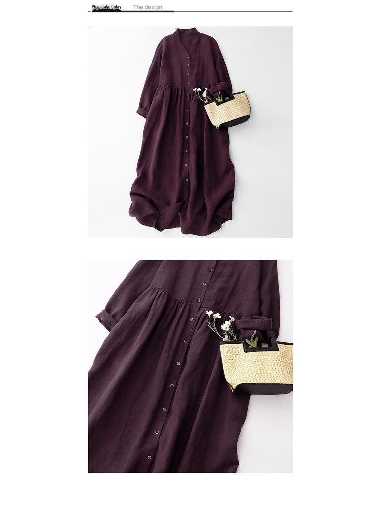 Женское хлопково-льняное платье с V-образным вырезом цвета бордо, с открытой передней частью, с длинными рукавами, облегающее, весна/осень 2025