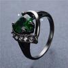 Women Fashion Black Gold Rings Heart Love Emerald Green Sapphire Inlaid Wedding Bridal Jewelry