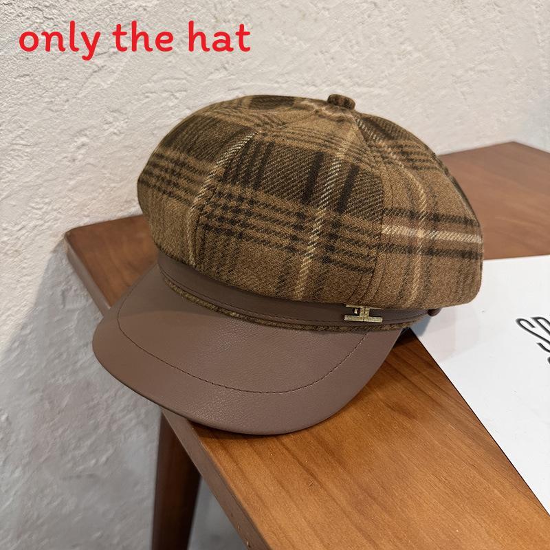 Ретро восьмиугольный берет для женщин с клетчатым дизайном для осени и зимы