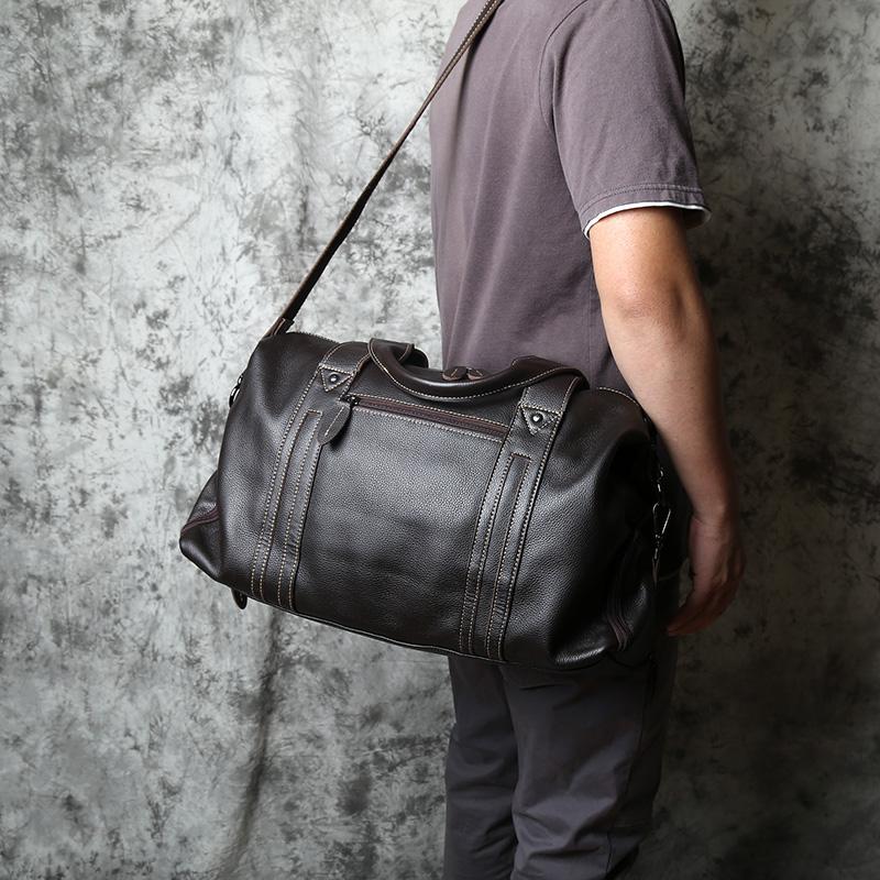 NZPJ Vintage Leather Men Travel Bag Natural Cowhide Handbag Casual Shoulder Messenger Computer Bag Large Capacity Luggage Bag