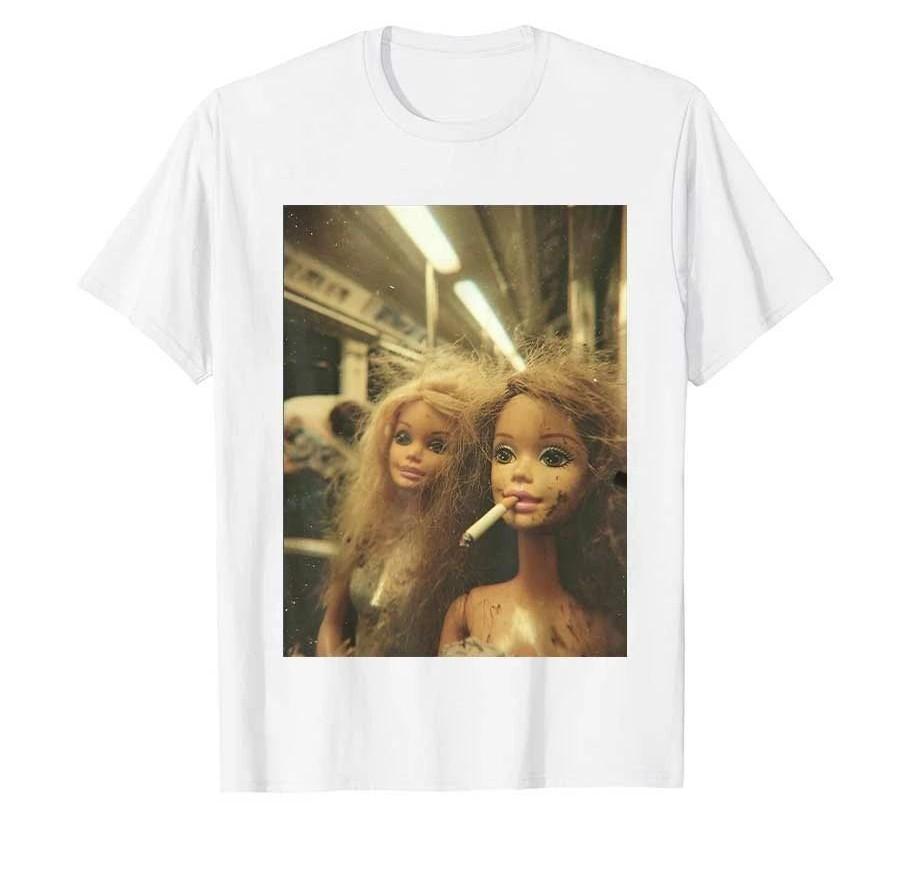 Y2k Gift Funny Disgusting Doll Face Meme Smoking Y2K Sarcastic Tshirt Print T Shirts Casual Loose Short Sleeve Unisex