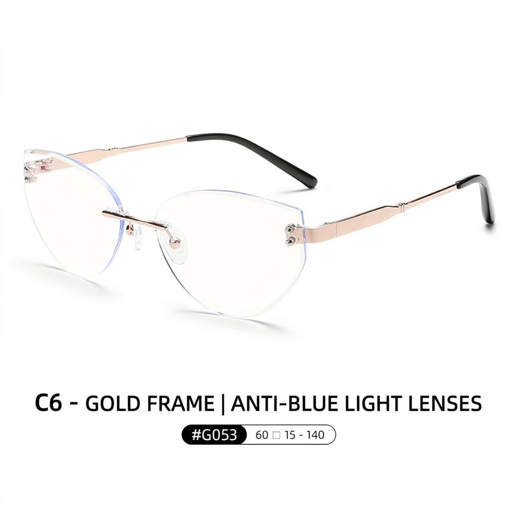 Rimless Cat-Eye Sunglasses for Women, Metal Frame UV400 Protection Fashion Rimless Shades for Driving Travel Daily Outings Party