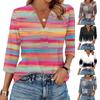 Women's Fashion Casual Lapel 3/4 Sleeve Print Shirt Women's V-Neck Tops