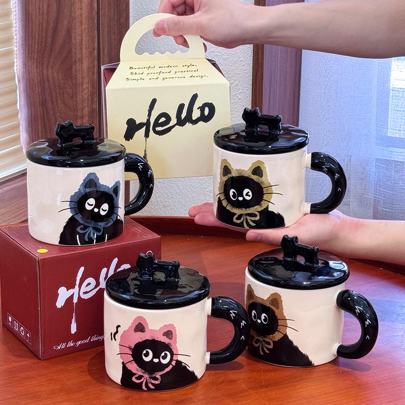 Милая керамическая кружка с крышкой в виде кошки - Идеальный подарок для пары или на день рождения