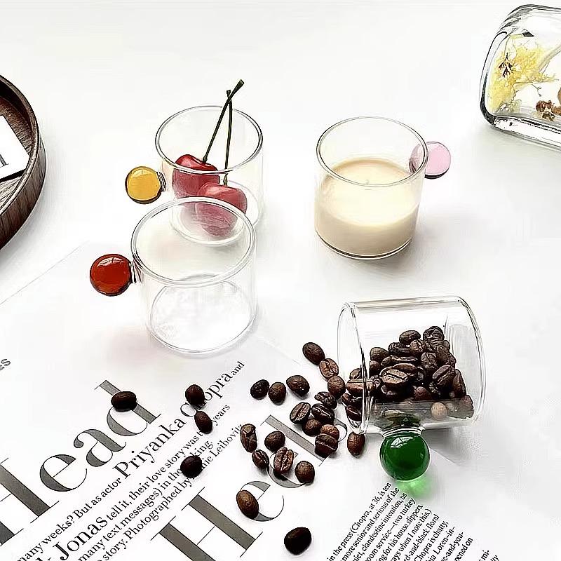 6pcs 100ml Espresso Cups Small Cups Home Glass Ball Handle Coffee Cup Tea Water Cup Saucer Steak Juice Bucket Table Decor