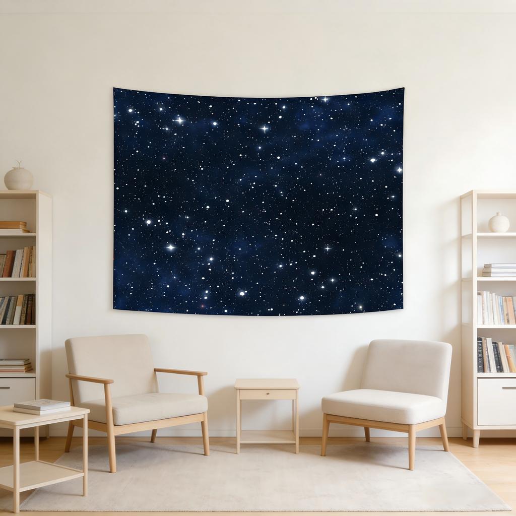 2D Flat Print Outer Space Galaxy Tapestry Dark Blue Starry Sky Moon Celestial Tapestry Fantasy Cosmic Wall Hanging for Bedroom