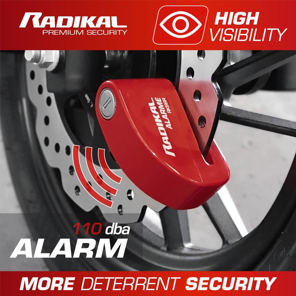 RADIKAL RK66R 110 дБ сигнализация мотоцикл замок, дисковый тормоз замок для мотоцикла скутера электрический велосипед, безопасность 6 мм стопорный штифт, напоминающий кабель, рюкзак